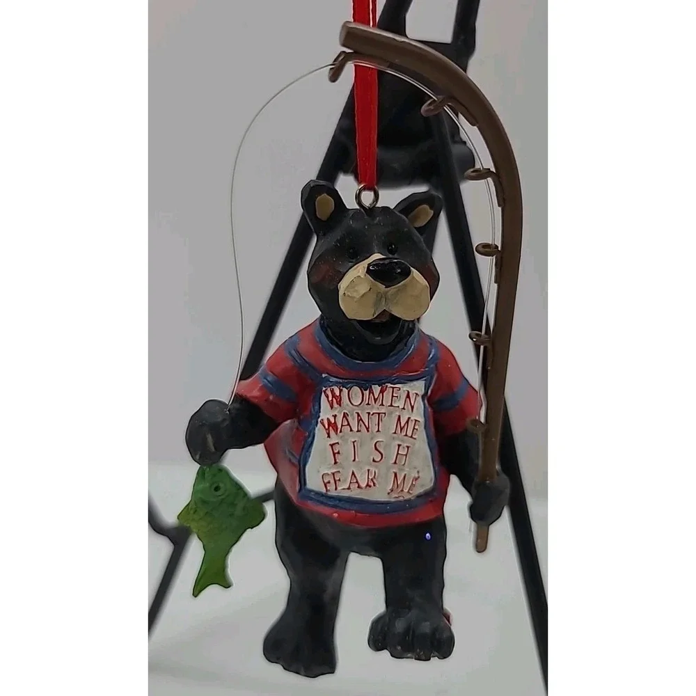 Kurt Adler KSA‎ Black Bear Fishing Figure Ornament Women Want Me Fish Fear Me 5